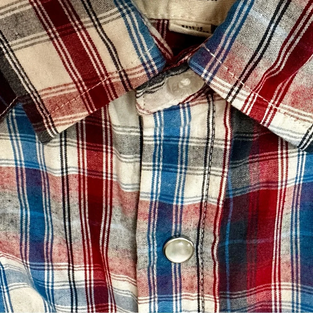 Levi's Red Blue Casual Pearl Snap Button Down Shirt Western Cowboy Country Farm